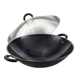 美思工房双耳铁锅老式铁锅家用炒菜锅无涂层圆底大炒锅煤气灶专用