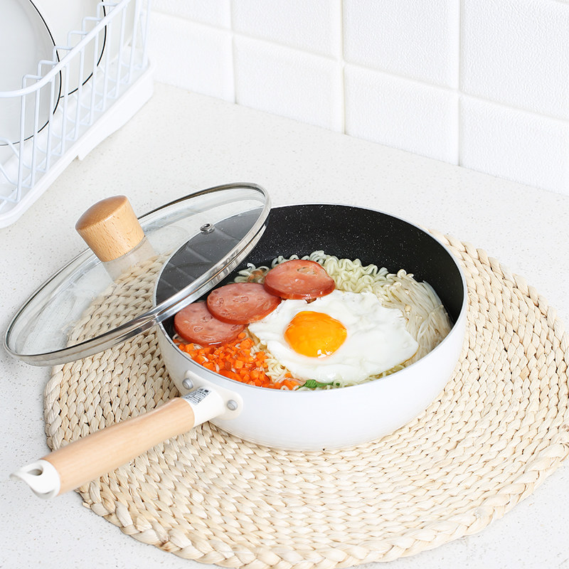 麦饭石不粘平底小炒锅迷你小型小号一人单人两人用炒菜电磁炉通用