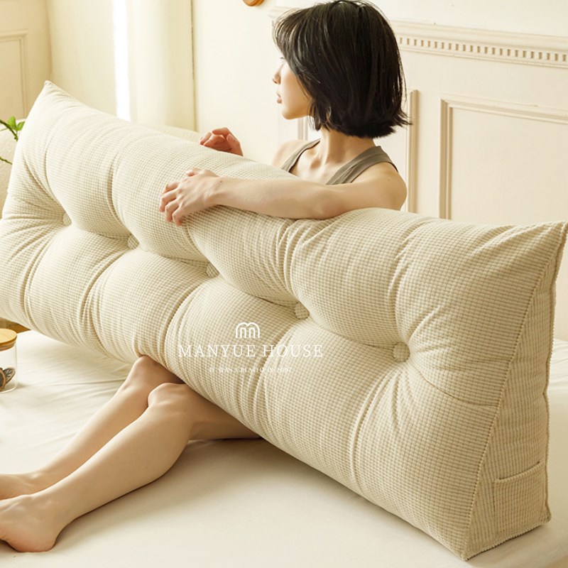 蔓越家 奶油风玉米绒床头长条靠垫飘窗沙发护腰大靠背枕软包含芯