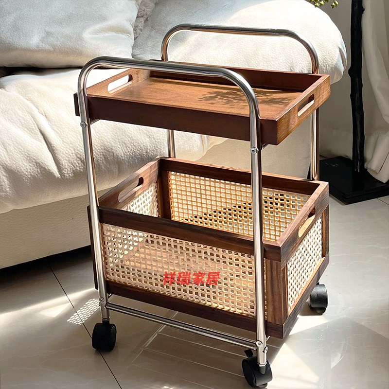 不锈钢带轮脸盆架推车式置物架卧室厨房置物架客厅边几角几家居