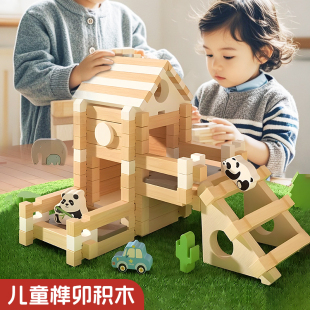 鲁班榫卯积木建筑师房子智力小屋儿童益智鲁班锁礼物木制玩具男孩