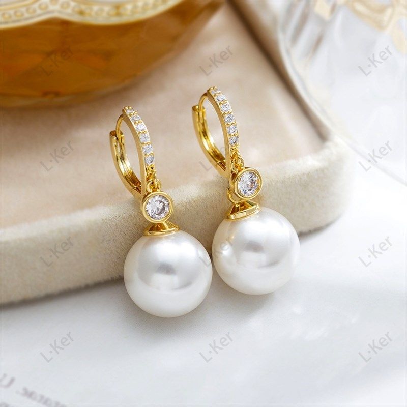 【白月光】法式珠光宝气圆形珠珠耳扣温柔气质女士耳环1588