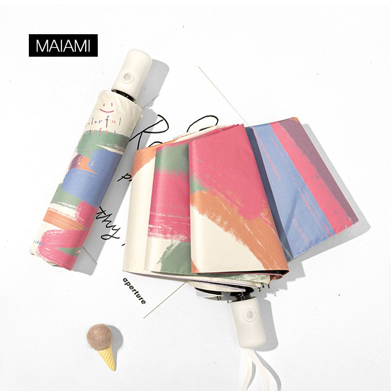 插画太阳伞防晒防紫外线遮阳伞女折叠便携全自动晴雨伞两用小清新