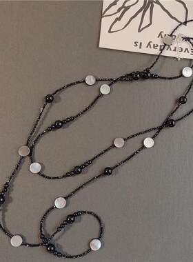 极简小巧水晶玛瑙黑贝中长款项链小巧细颈链不规则个性锁骨链叠戴