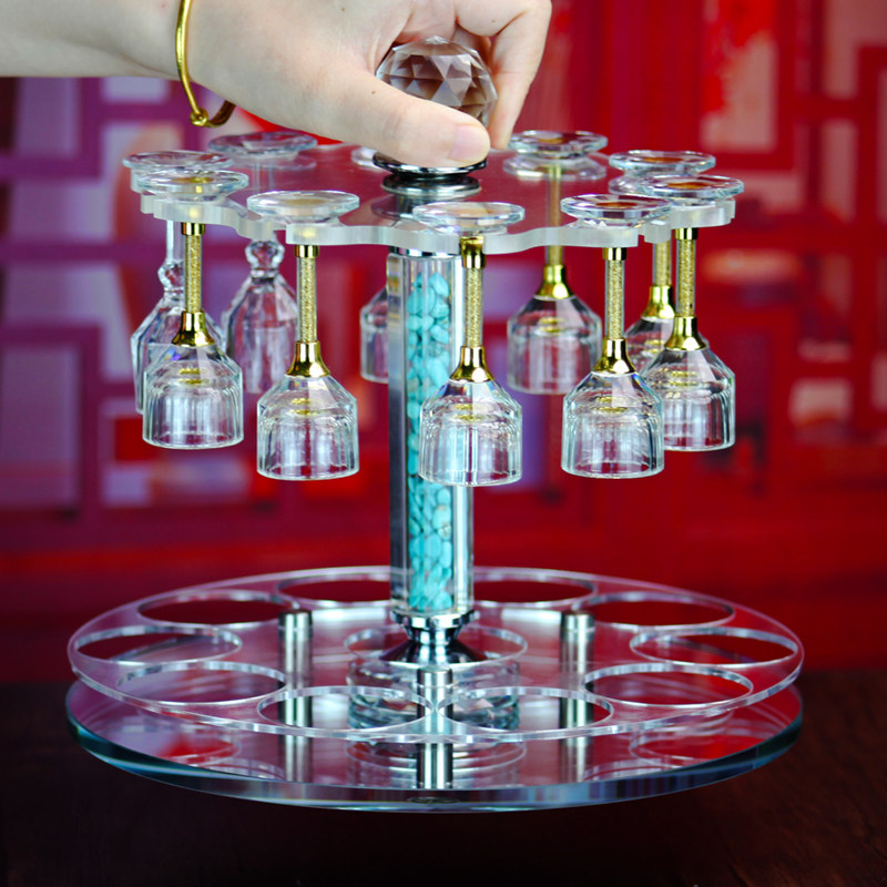 创意家用酒架水晶金箔杯架白酒杯小酒盅收纳托盘烈酒杯一口杯架子