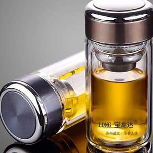 双层隔热玻璃水杯女便携迷你茶杯子男女家用泡茶保温茶花小杯带盖