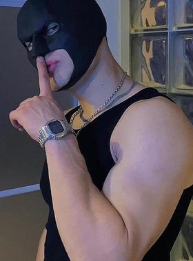 男生体育生1S蝙蝠侠头套型男潮男0M性感黑色PVC款蝙蝠侠面具头套