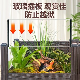 生态乌龟缸水陆饲养缸造景黄缘养殖龟箱内嵌内置玻璃缸带躲避轮子
