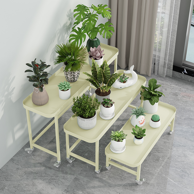 2023新款铁艺花架子轻奢室内阳台带轮客厅落地多层多肉托盘花盆