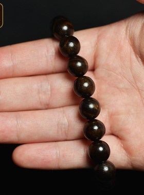 金丝楠木手串单圈碳化料水波纹小叶桢楠老料男女木珠子佛珠10mm