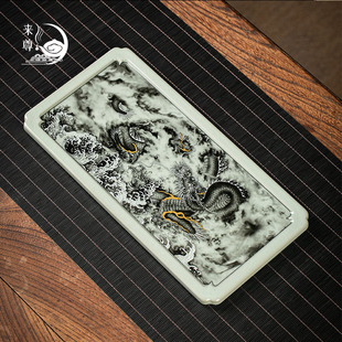 景德镇茶盘老陶泥墨龙出海陶瓷干泡盘家用长方型托盘简易茶台新款