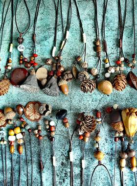 现货橡果森系植物干 干果毛衣炼 炼 长版风配饰男女手工编织棉麻