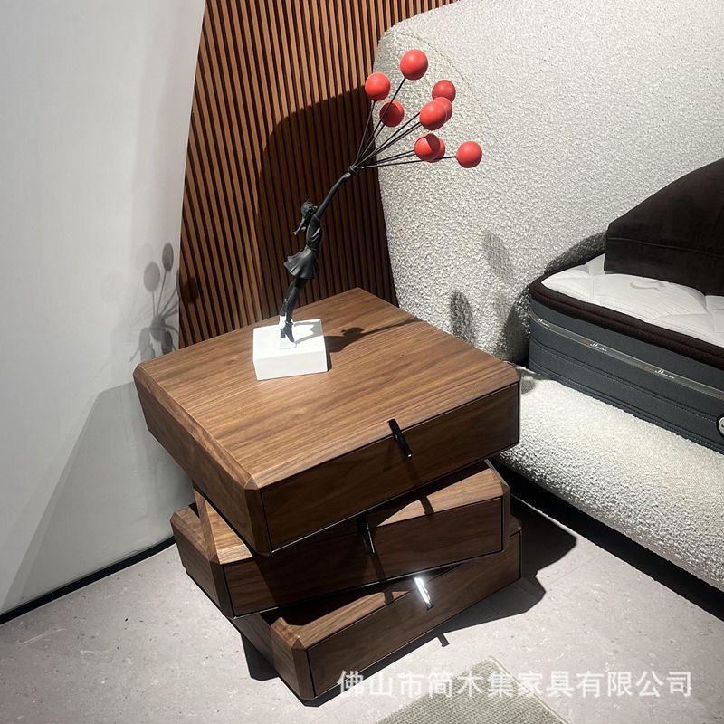 现代简约旋转床头柜卧室创意床边柜轻奢设计师木纹意式极简储物柜