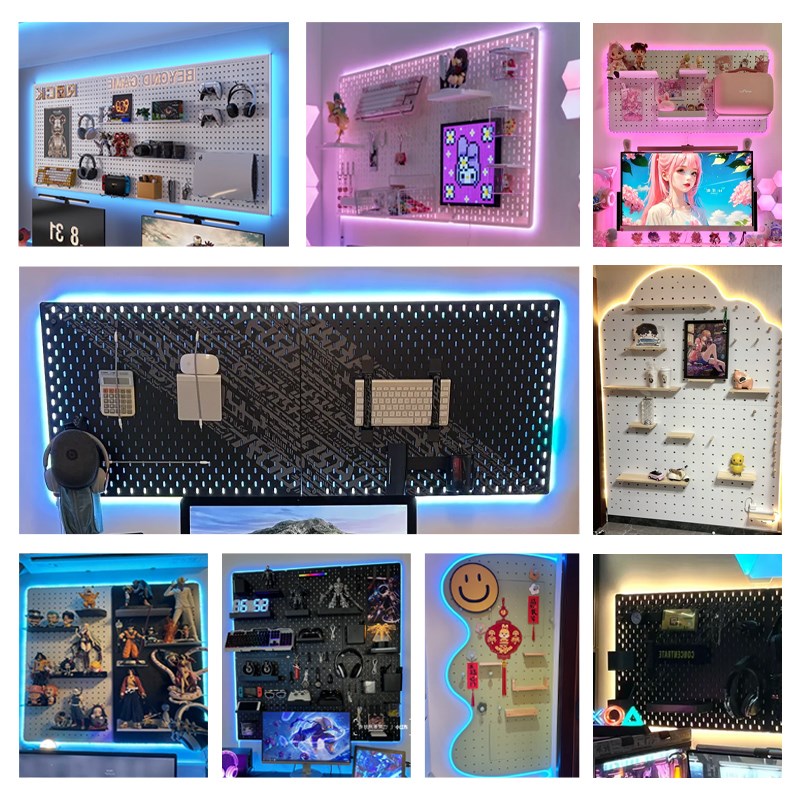 洞洞板氛围灯带 电竞房房间装饰墙面改造布置七彩插电自粘led灯带