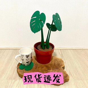 Monstera coaster plant 龟背竹杯垫植物带磁 铁3D打仿真绿植摆件