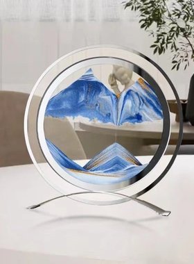 轻奢创意流沙画摆件办公室客厅沙漏高级感玻璃动态解压装饰品礼物