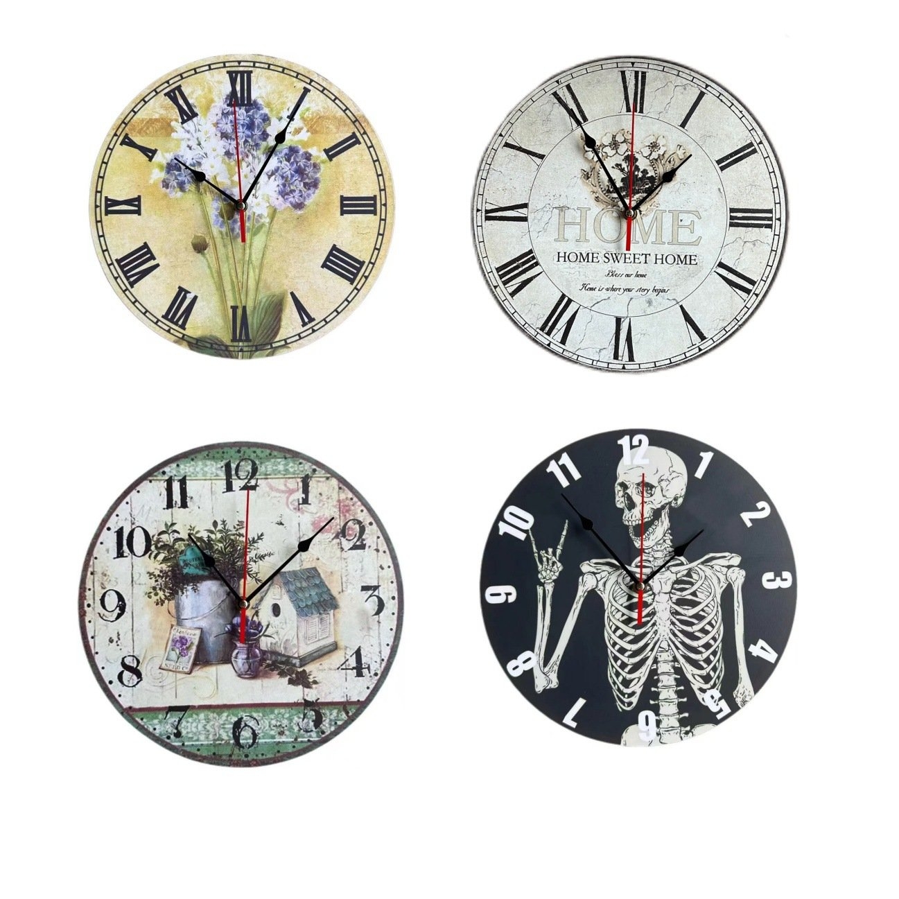 新品亚马逊密度板挂钟静音北欧挂钟简约花型多功能现代装饰钟表