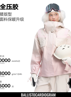 BCG樱花粉渐变蝴蝶结滑雪服套装女保暖冲锋衣单双板专业防风防水