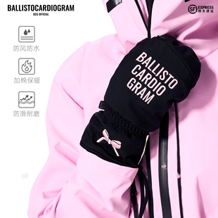 BCG滑雪手套黑蝴蝶结刺绣单双板自由式防风防水专业保暖可放雪卡