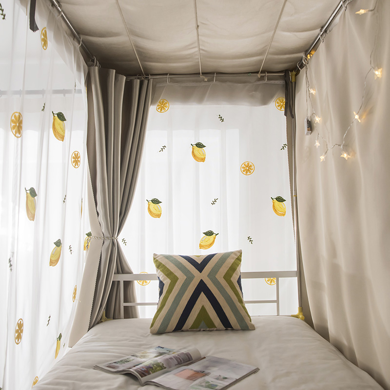 学生宿舍加厚强遮光床帘寝室上下铺帘G子围帘蚊帐一体式床幔绣花