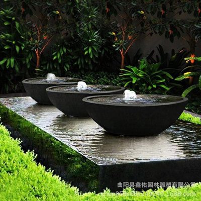 石雕喷泉户外石材枯山日式庭院流水石钵景观水系欧式水池大型摆件