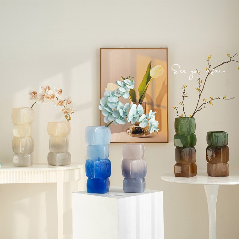 玻璃花瓶大口径法式中古高级感创意客厅插花摆件蝴蝶兰餐桌装饰品