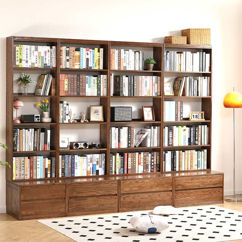 实木书柜满墙书架整墙书橱落地柜子组合客厅书柜一体开放式格子