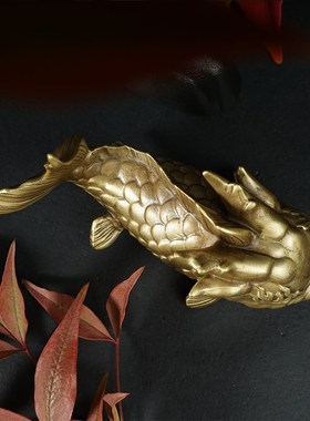 纯黄铜龙鲤鱼茶宠男办公室年年有余送礼高档长辈手把件龙鱼小摆件