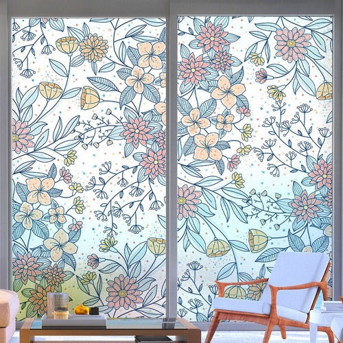 碎花玻璃静电窗贴磨砂贴膜贴纸窗户遮挡卧室餐厅客厅窗纸防走光