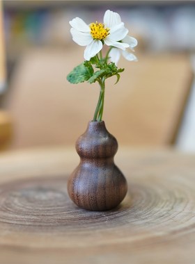 Joe的小作坊/迷你黑胡桃小葫芦桌面mini小花器扩香摆件福禄国风礼