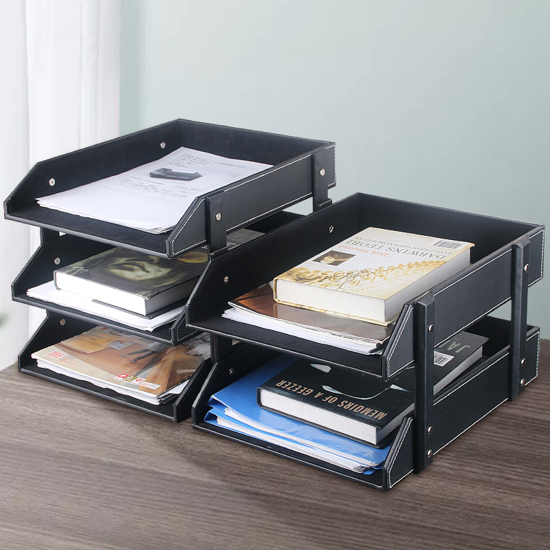 创意皮质桌面文件收纳盒 A4纸杂志架 办公用品 多层资料盘 书架