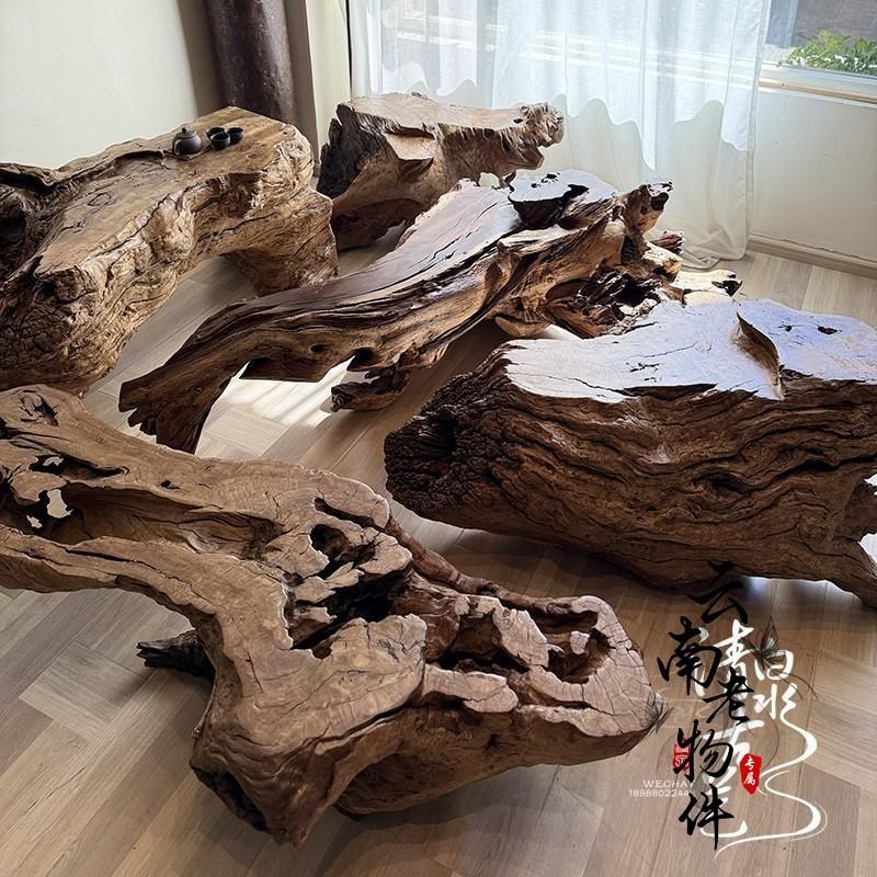 云南老物件诧寂风异形实木根雕茶几整木树K根家用茶台户外原木茶