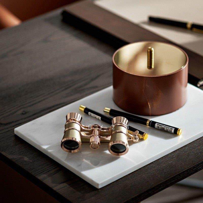 现代样板房客厅创意望眼镜摆件售楼处茶几托盘收纳储物罐软装饰品