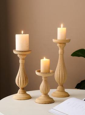 北欧风覆古罗马柱木质蜡烛台座家用高级感装饰品摆件摄影拍摄道具