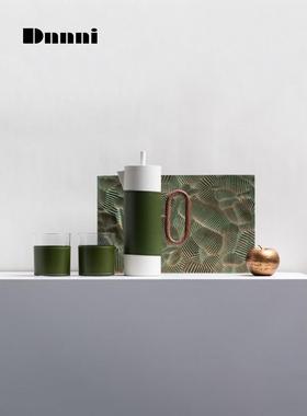 Dnnni绿色咖啡壶托盘摆件轻奢装饰品道具样板房客厅餐厅酒店会所