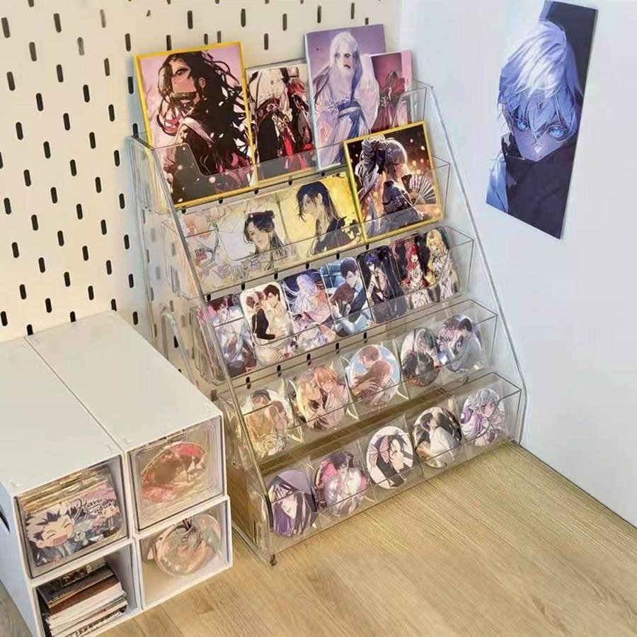 吧唧展示架桌面压克力小卡色纸周边阶梯式陈列流麻多层谷子置物架