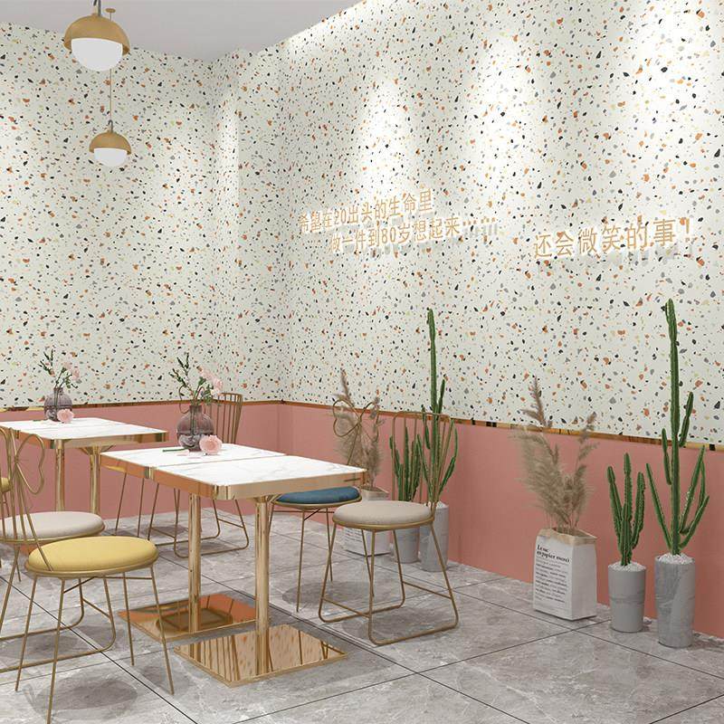 仿水磨石墙纸自粘商用奶茶店甜品蛋糕店餐饮店装修背景墙壁纸贴纸