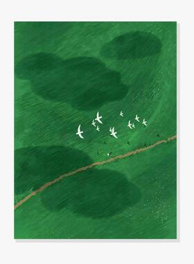 插画师Subin复刻艺术版画治愈绿色春天风景装饰画芯