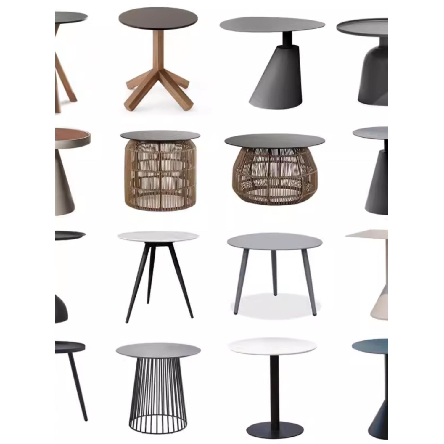 斯堪的纳维亚户外咖啡桌大理石圆桌边桌角桌休闲藤柚木小茶几样品