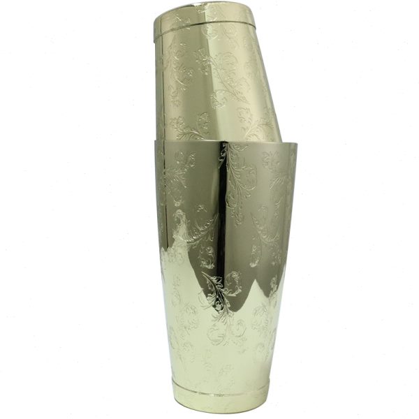 士顿调酒器蚀刻电镀摇壶创意刻花波士顿厅杯304不锈钢调酒用具