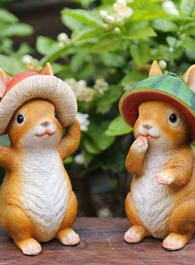 花园杂货 庭院小摆件 树脂小兔子摆件创意小动物花架桌面装饰摆件