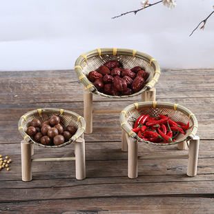 竹编竹架子果盘木架特色果盘创意水果盘茶点零食收纳筐竹制品摆件