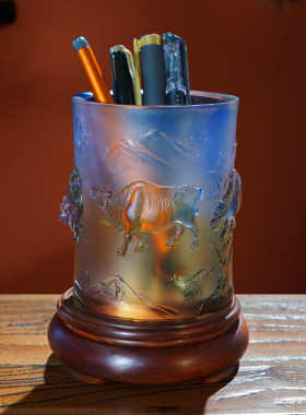 笔筒摆件琉璃《五牛图》家居创意装饰品送领导办公室桌面实用礼物