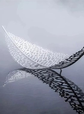 镜面镂空叶子雕塑户外园林景观网格植物装饰文化街区艺术展厅摆件