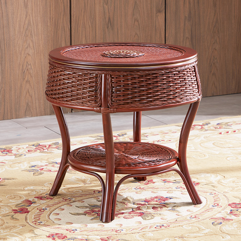 藤编茶几阳台客厅休闲小圆桌子组合户外庭院简约中式藤艺实木茶桌