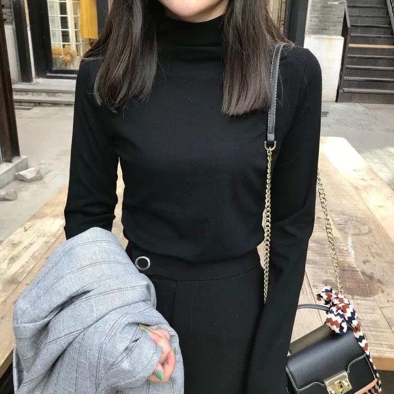 【减30】双面德绒半高领打底衫女士新款秋冬内搭保暖上衣长袖T恤