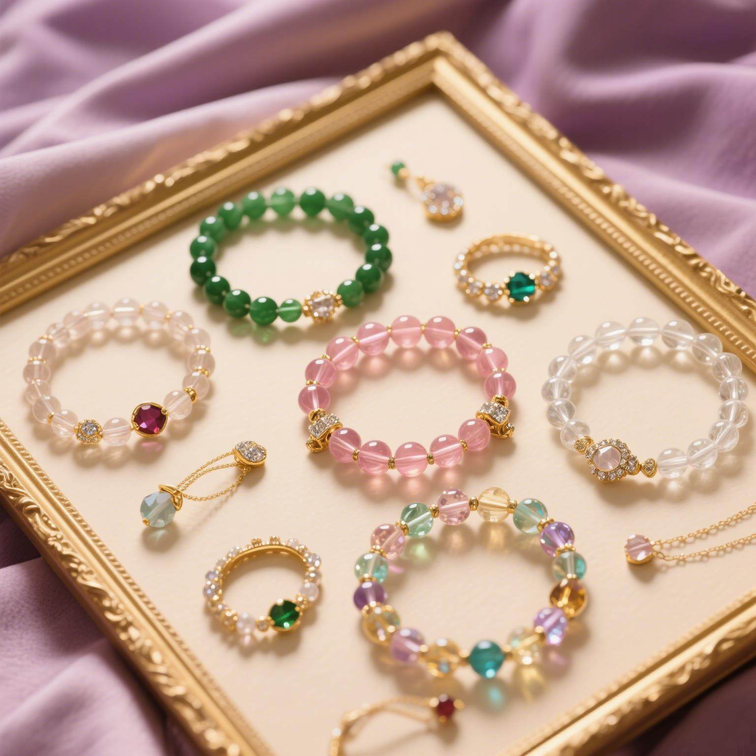 【沙沙甄选】水晶石超级七手链紫发晶草莓晶手串女直播专拍