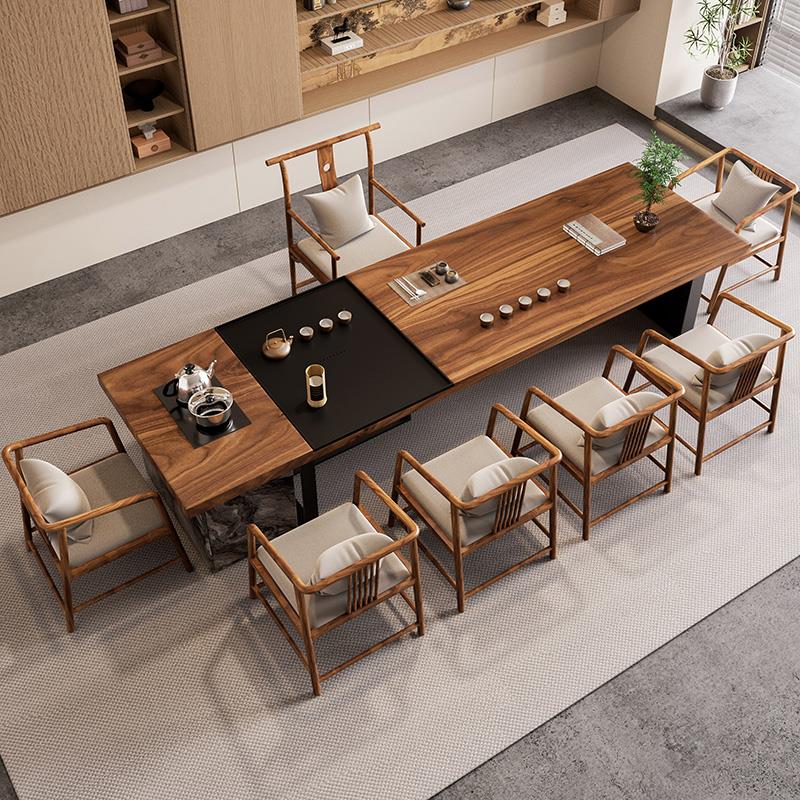 南美胡桃木全实木茶桌椅组合2025年新款高级感办公室大板茶台轻奢