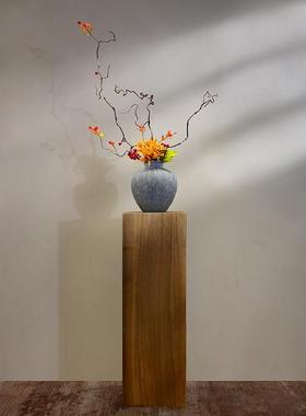 侘寂风覆古方形木柜墩子花瓶花架底座中式样板房茶室玄关落地摆件