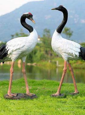 仿真仙鹤造景摆件玻璃钢雕塑丹顶鹤鸟类模型花园假山水景池塘装饰